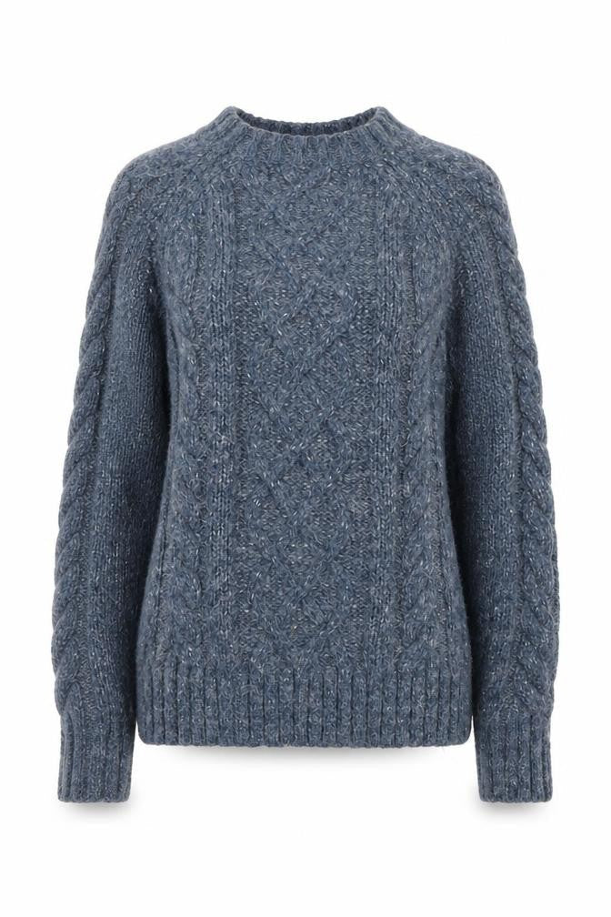 Marks and Spencer Per Una Women's Blue Cable Knit Jumper Size S