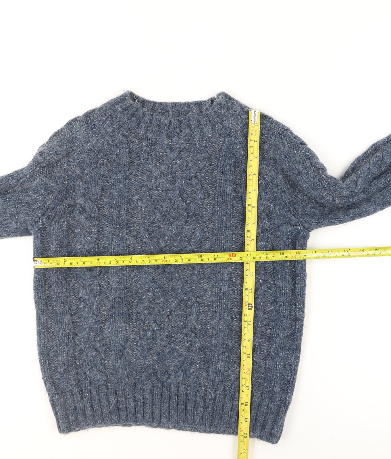 Marks and Spencer Per Una Women's Blue Cable Knit Jumper Size S