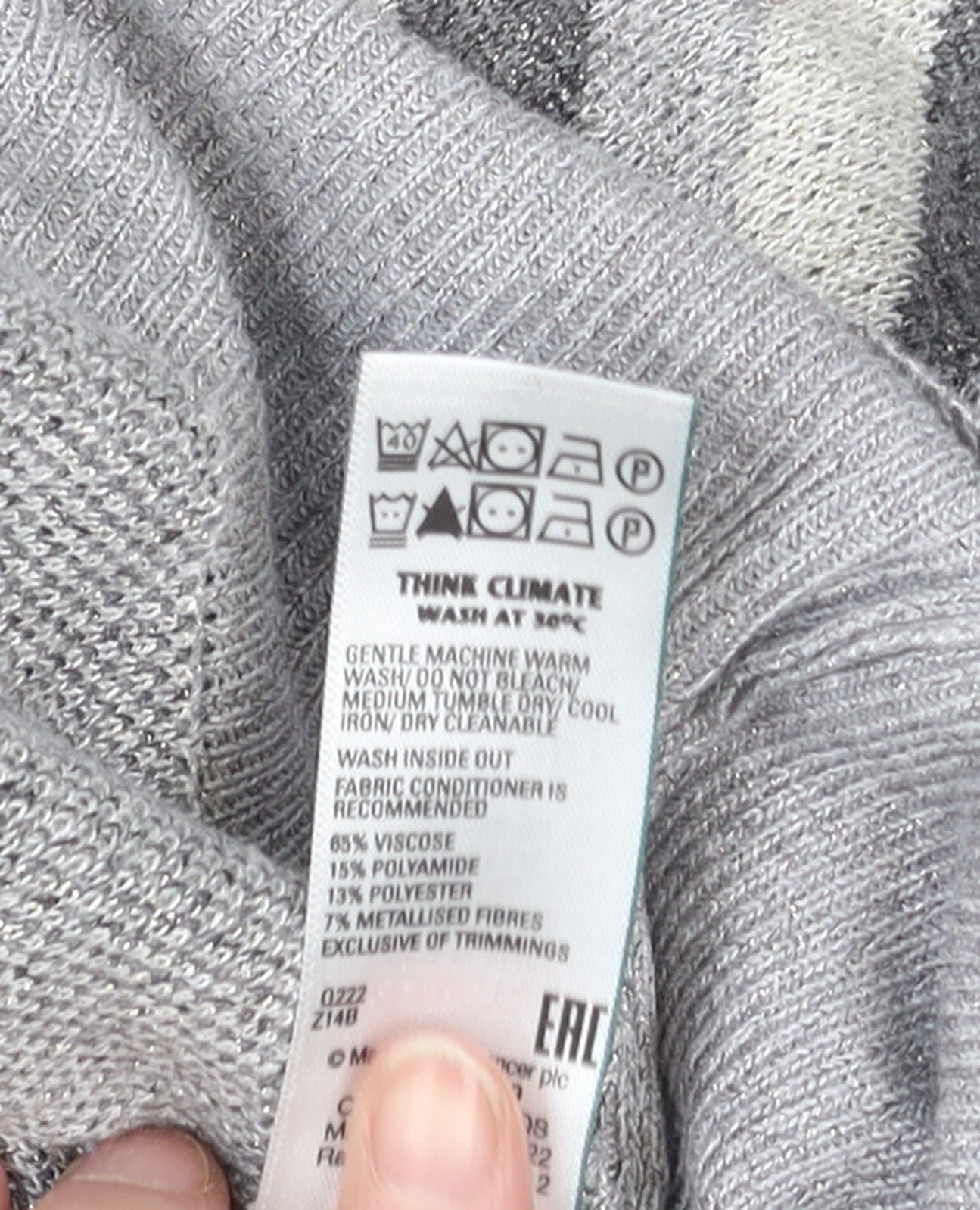 Marks and Spencer Women’s Grey Striped Knit Pullover Jumper Size 12