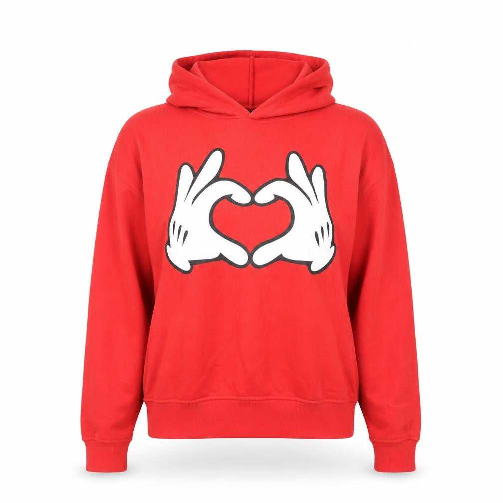 Disney Womens Red Hoodie Small 10/12 Pullover Graphic Mickey Hands Heart