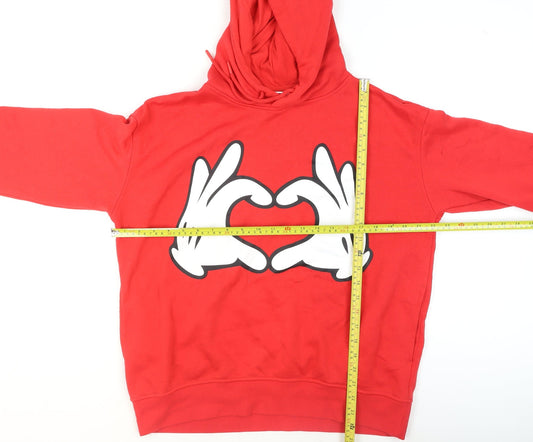 Disney Womens Red Hoodie Small 10/12 Pullover Graphic Mickey Hands Heart