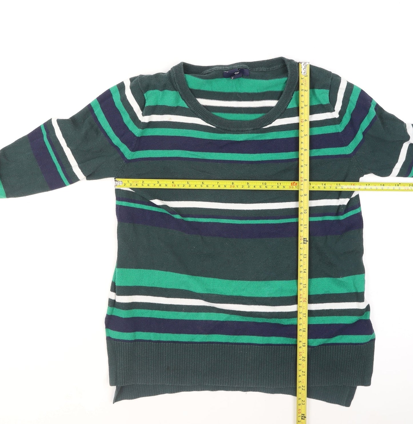 Gap Women’s Green Striped Cotton Pullover Jumper XS