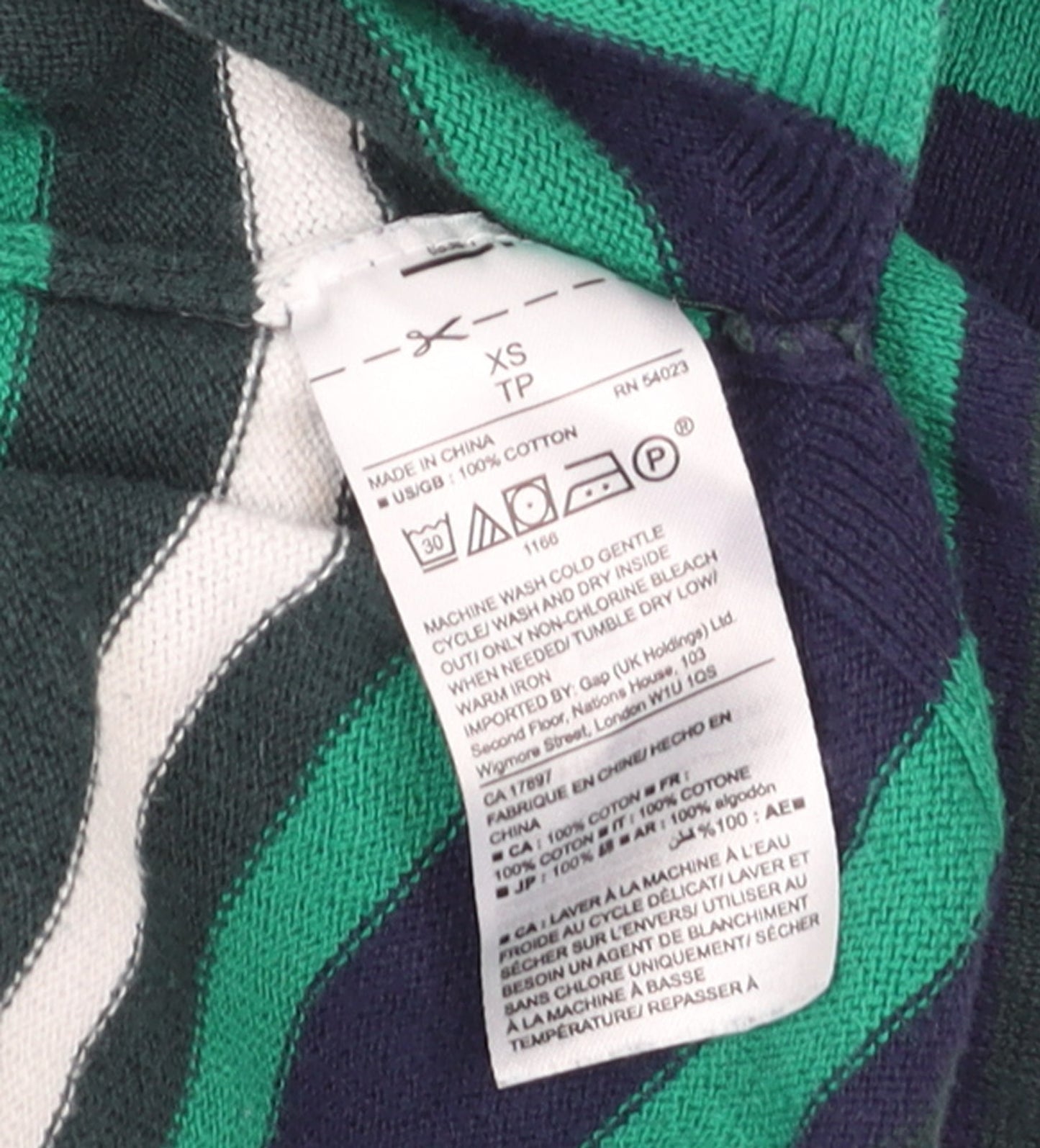Gap Women’s Green Striped Cotton Pullover Jumper XS