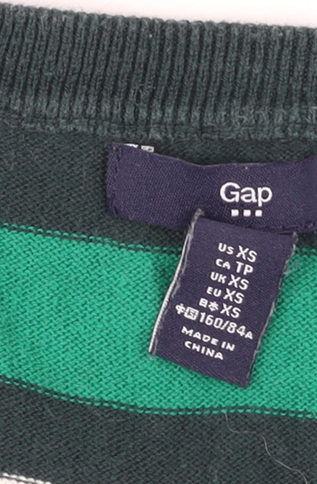 Gap Women’s Green Striped Cotton Pullover Jumper XS