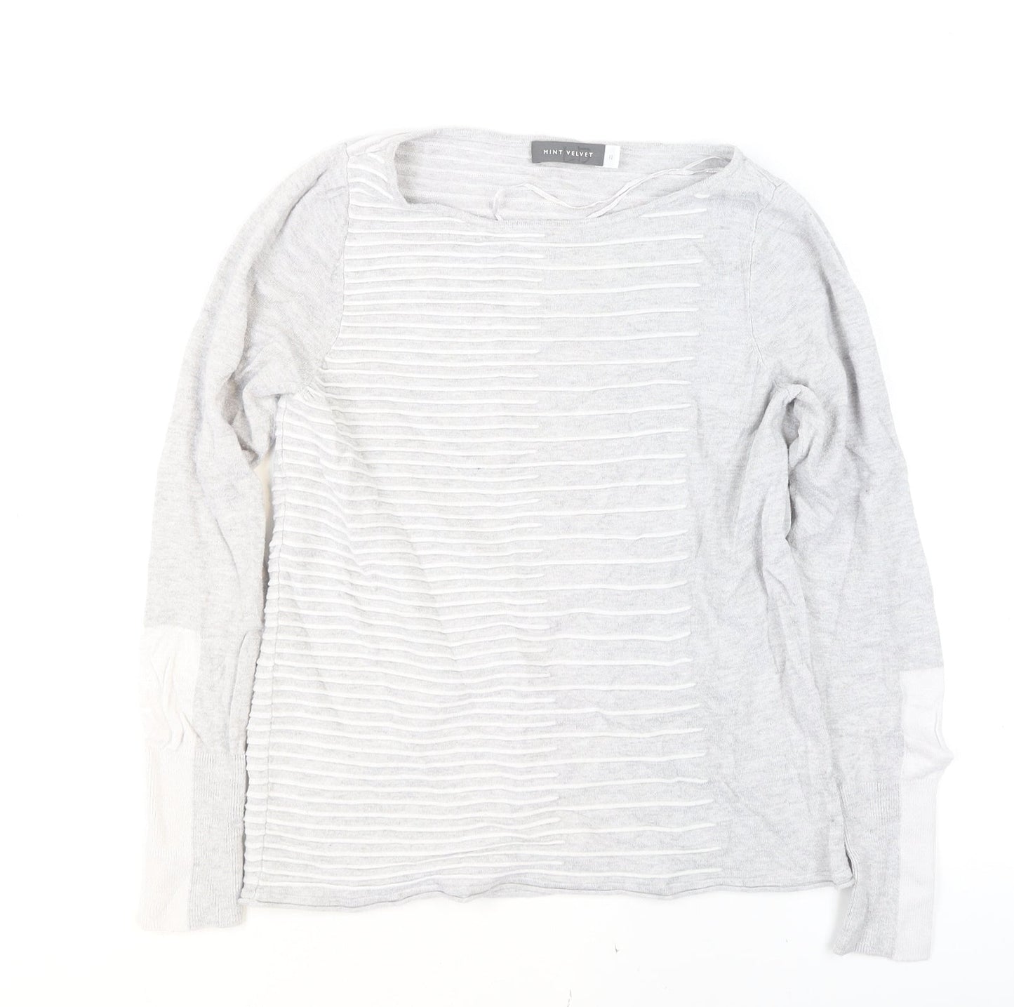 Mint Velvet Womens Grey Size 12 Boat Neck Striped Pullover Jumper