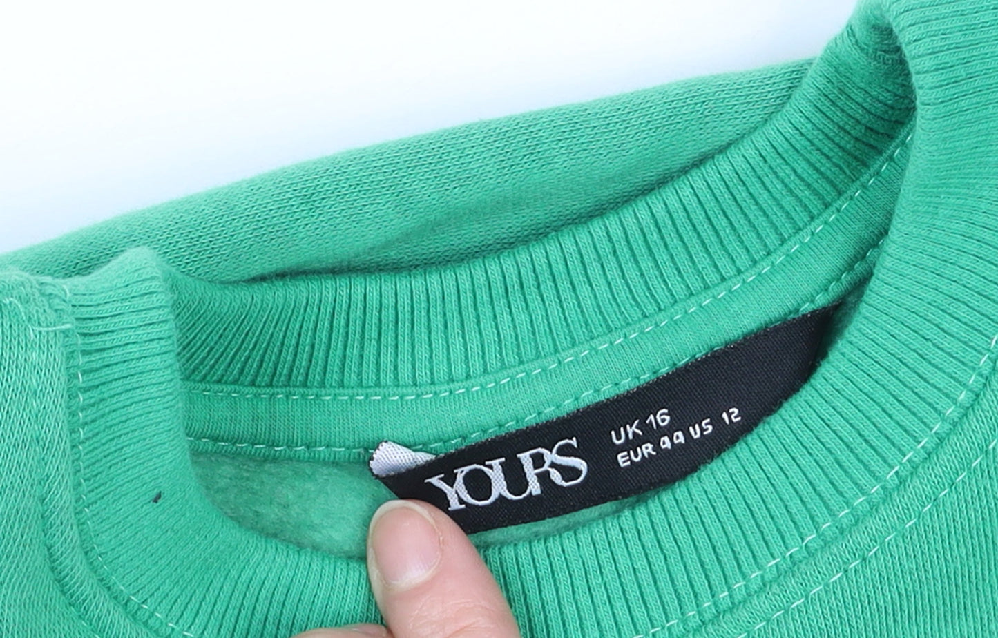 Yours Women Green Crew Neck Pullover Sweatshirt UK 16 Saint Tropez Print