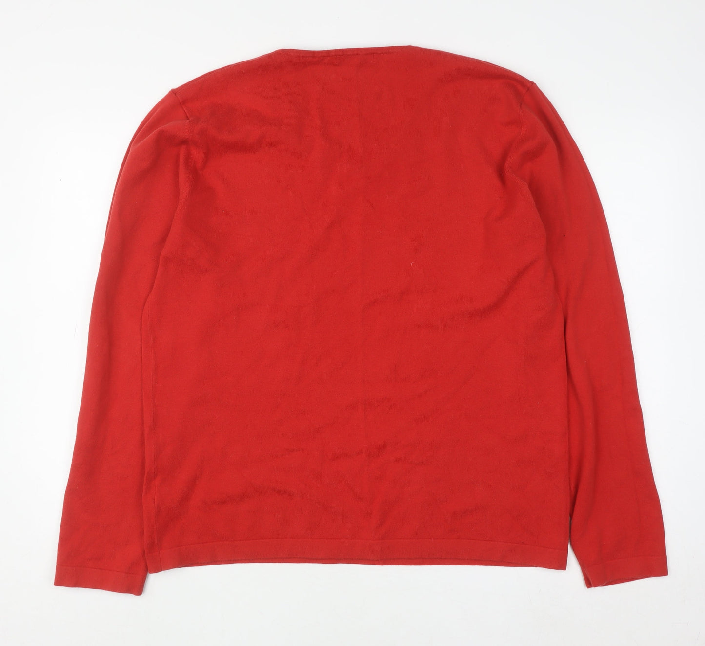 Monsoon Women Red V-Neck Cotton Blend Pullover Jumper XL