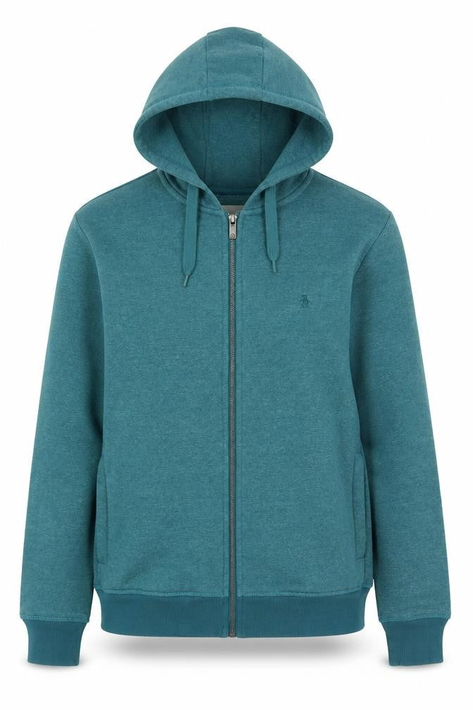Original Penguin Womens Teal Full Zip Hoodie Size M Cotton Blend