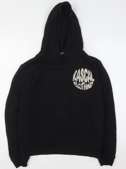 Rascal Boys Black Pullover Hoodie 13-14 Years Logo Graphic Hooded Sweatshirt