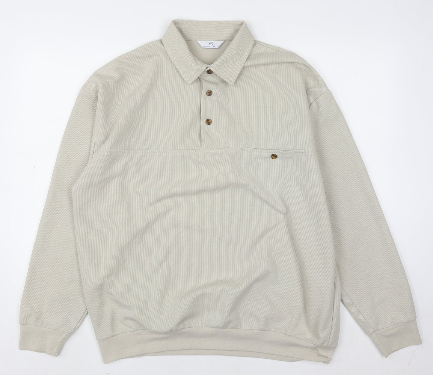 Essentials Men's Beige Classic L Henley Sweatshirt Long Sleeve
