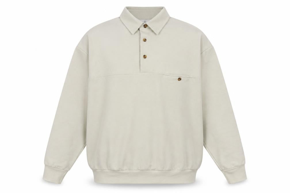 Essentials Men's Beige Classic L Henley Sweatshirt Long Sleeve