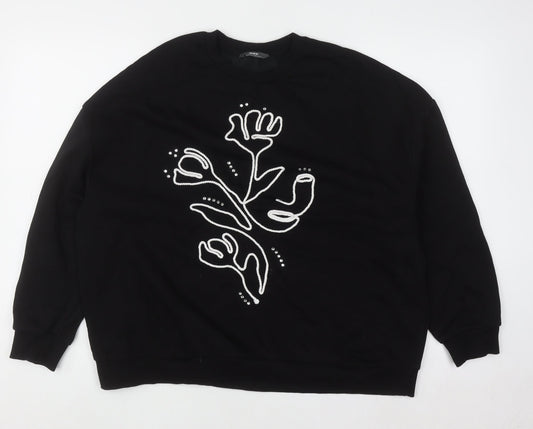 Max Women’s Black Floral Embroidered Pullover Sweatshirt L UK 14/16