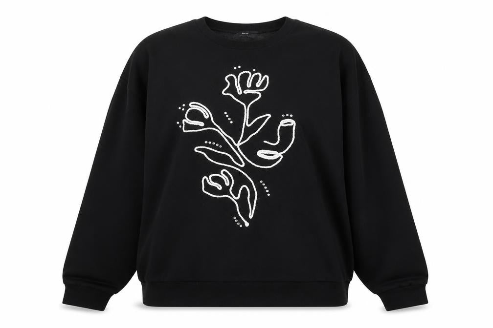 Max Women’s Black Floral Embroidered Pullover Sweatshirt L UK 14/16