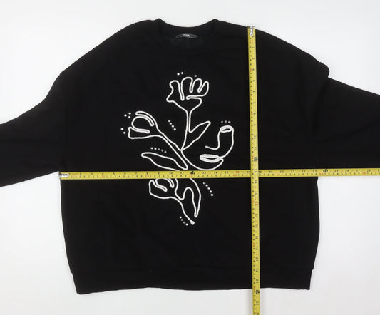 Max Women’s Black Floral Embroidered Pullover Sweatshirt L UK 14/16
