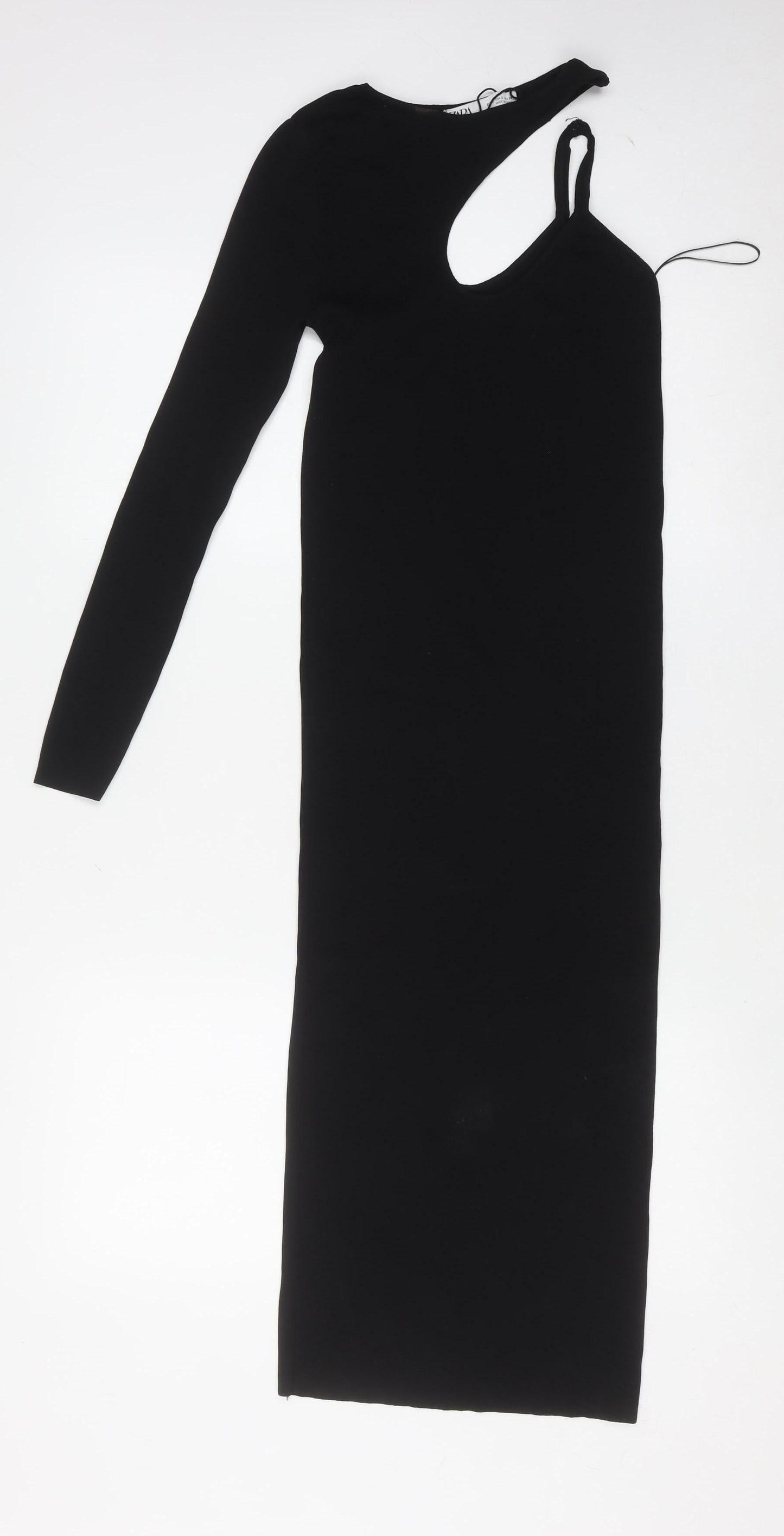 Zara Women Black Long Sleeve Asymmetric Cut Out Bodycon Dress S