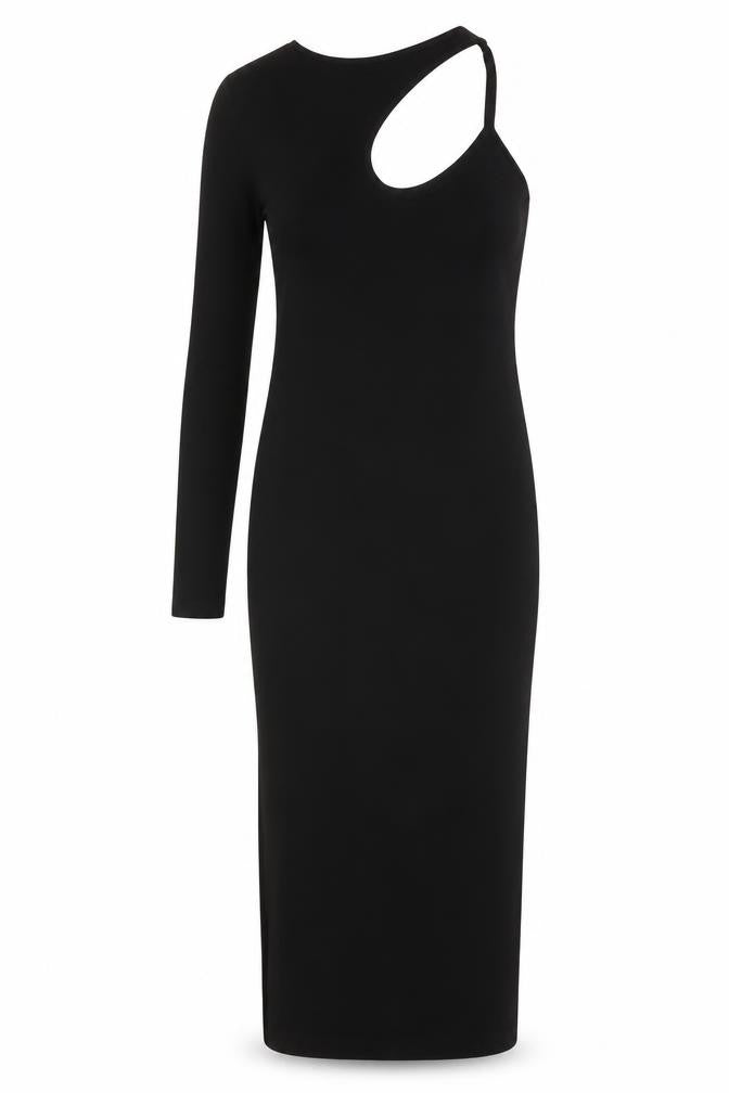 Zara Women Black Long Sleeve Asymmetric Cut Out Bodycon Dress S