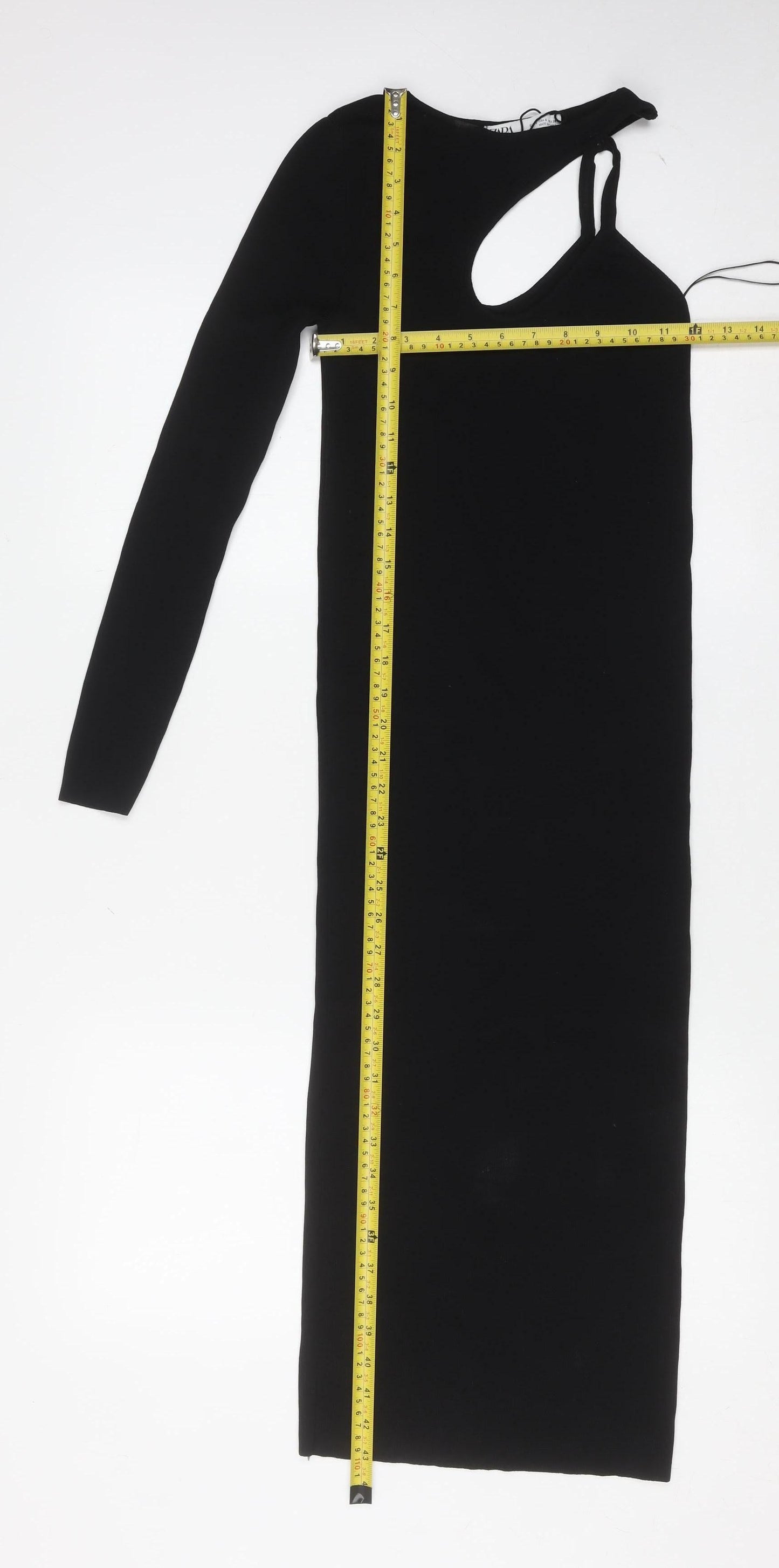 Zara Women Black Long Sleeve Asymmetric Cut Out Bodycon Dress S