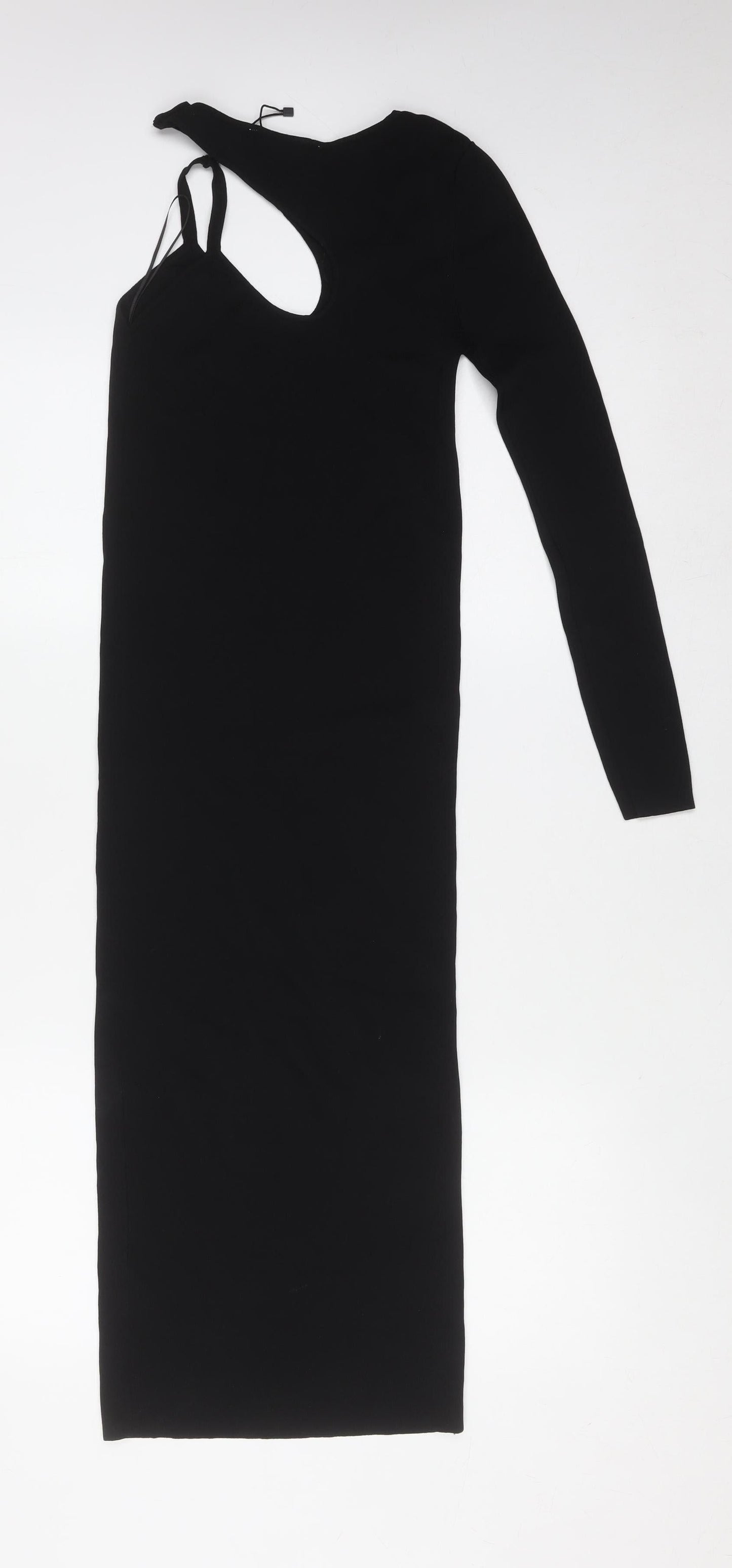Zara Women Black Long Sleeve Asymmetric Cut Out Bodycon Dress S