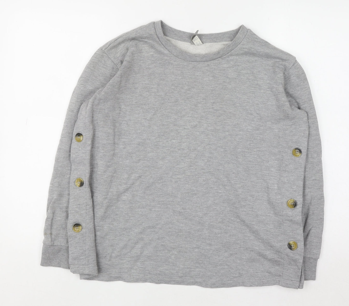 ASOS Women Grey Button Detail Long Sleeve Sweatshirt UK 12