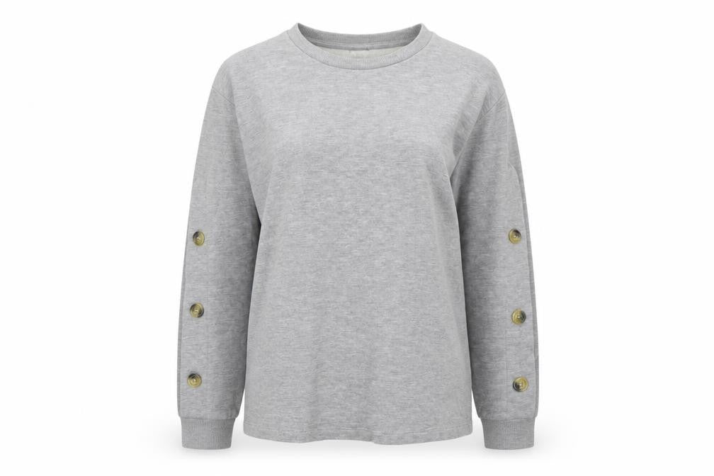 Front view of ASOS Women Grey Button Detail Long Sleeve Sweatshirt UK 12