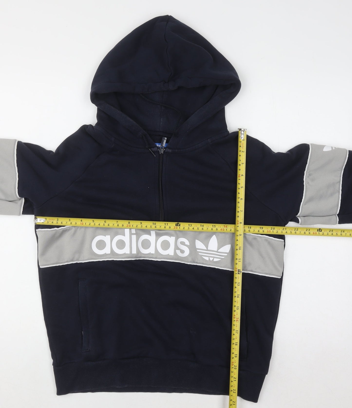 Adidas Womens Navy & Grey Full Zip Hoodie Size 14 Hooded Sweatshirt