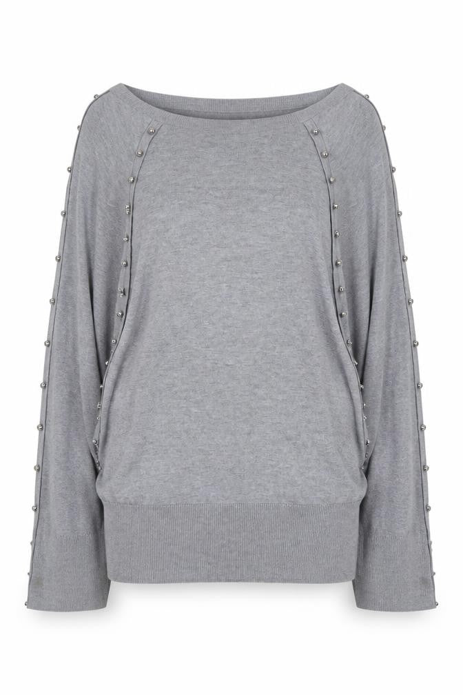 Front view of French Connection Women's Grey Beaded Boat Neck Jumper M