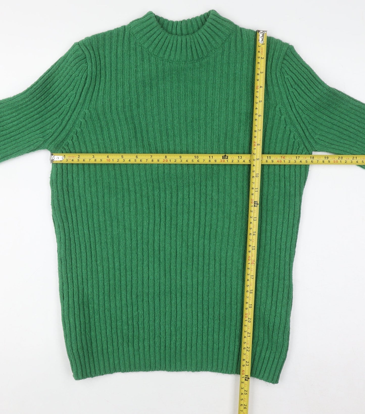 Koton Women Green Mock Neck Ribbed Knit Pullover Jumper Size L