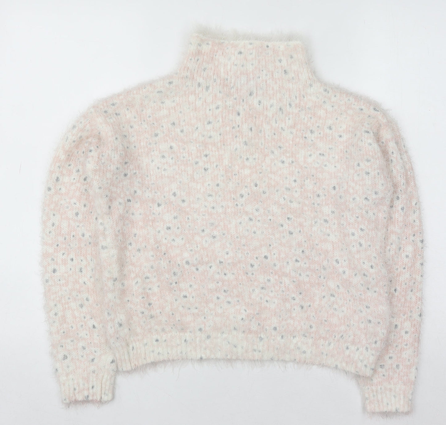 Next Women Pink Polka Dot High Neck Chunky Knit Jumper Size 10