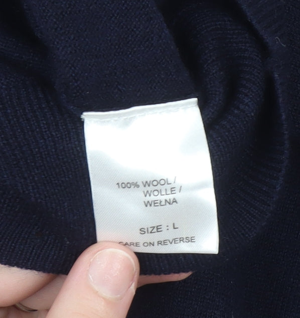 Guide London Men's Blue Wool Crew Neck Jumper Size L