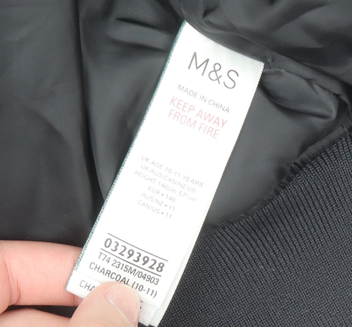 Marks and Spencer Boys Black Bomber Jacket 10-11 Years Racing Embroidered