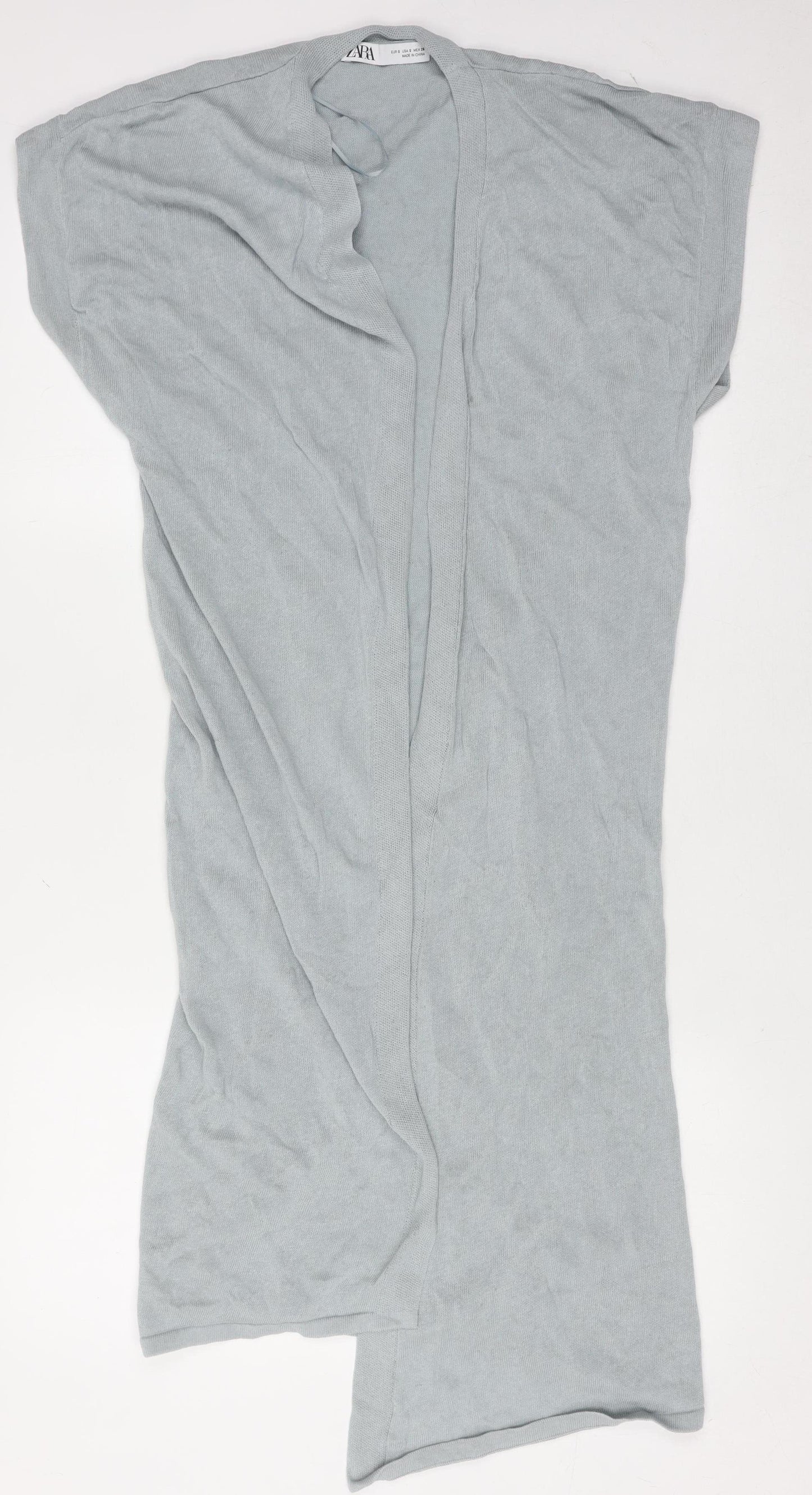 Zara Women Grey Open Knit Short Sleeve Cardigan Size 8