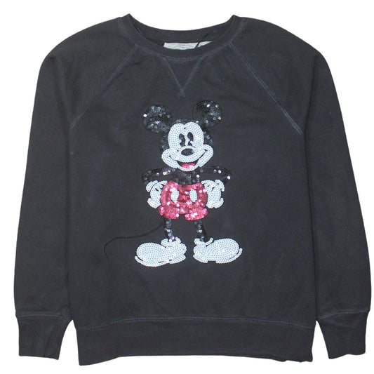 H&M Disney Womens Black Sequin Mickey Mouse Pullover Sweatshirt M