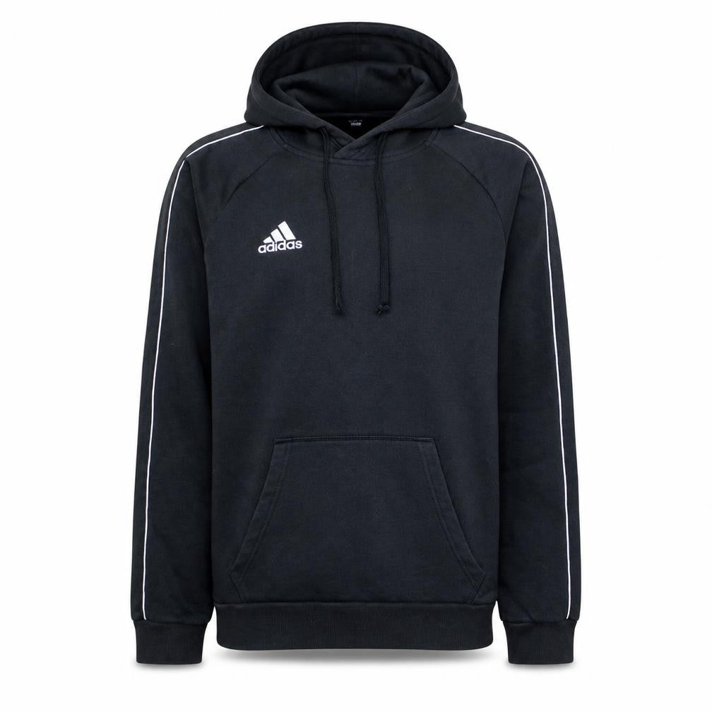 Front view of Adidas Men's Black XS Pullover Hoodie with Logo and Pockets