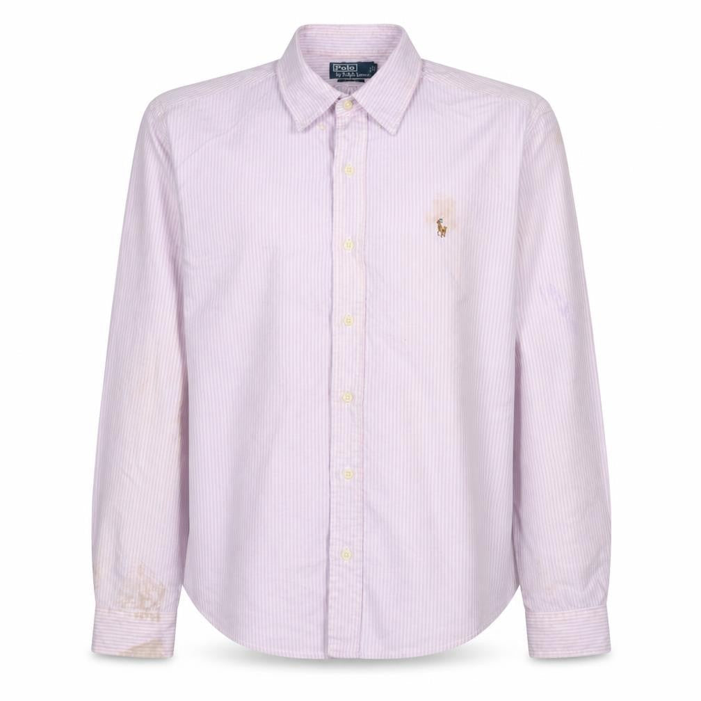 Ralph Lauren Men's Pink Slim Fit Striped Cotton Button-Up Shirt - M