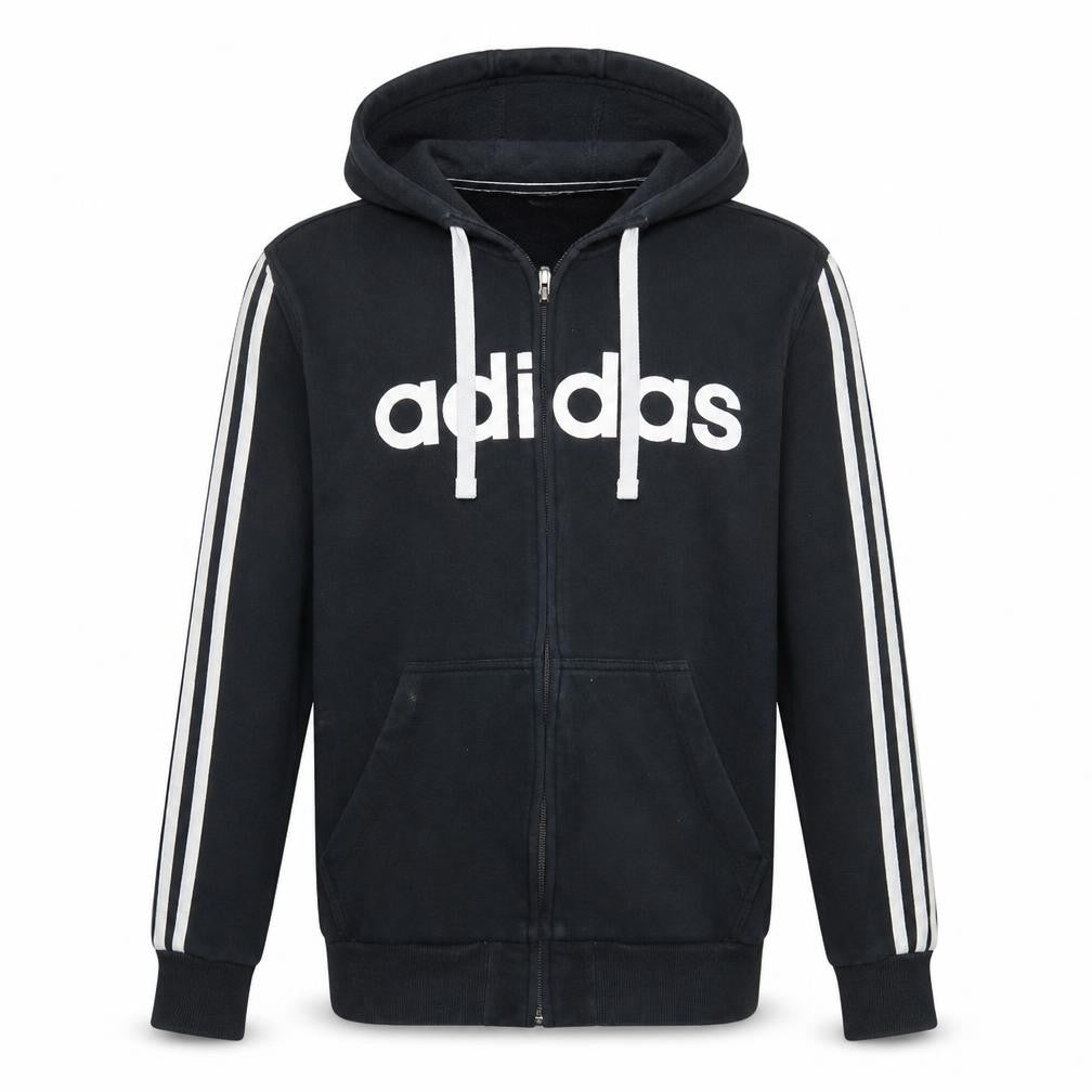 Front view of Adidas Men's Black Full Zip Hoodie Small Sports Fleece