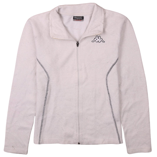 Kappa Women White Fleece Full Zip Sweatshirt Large Casual