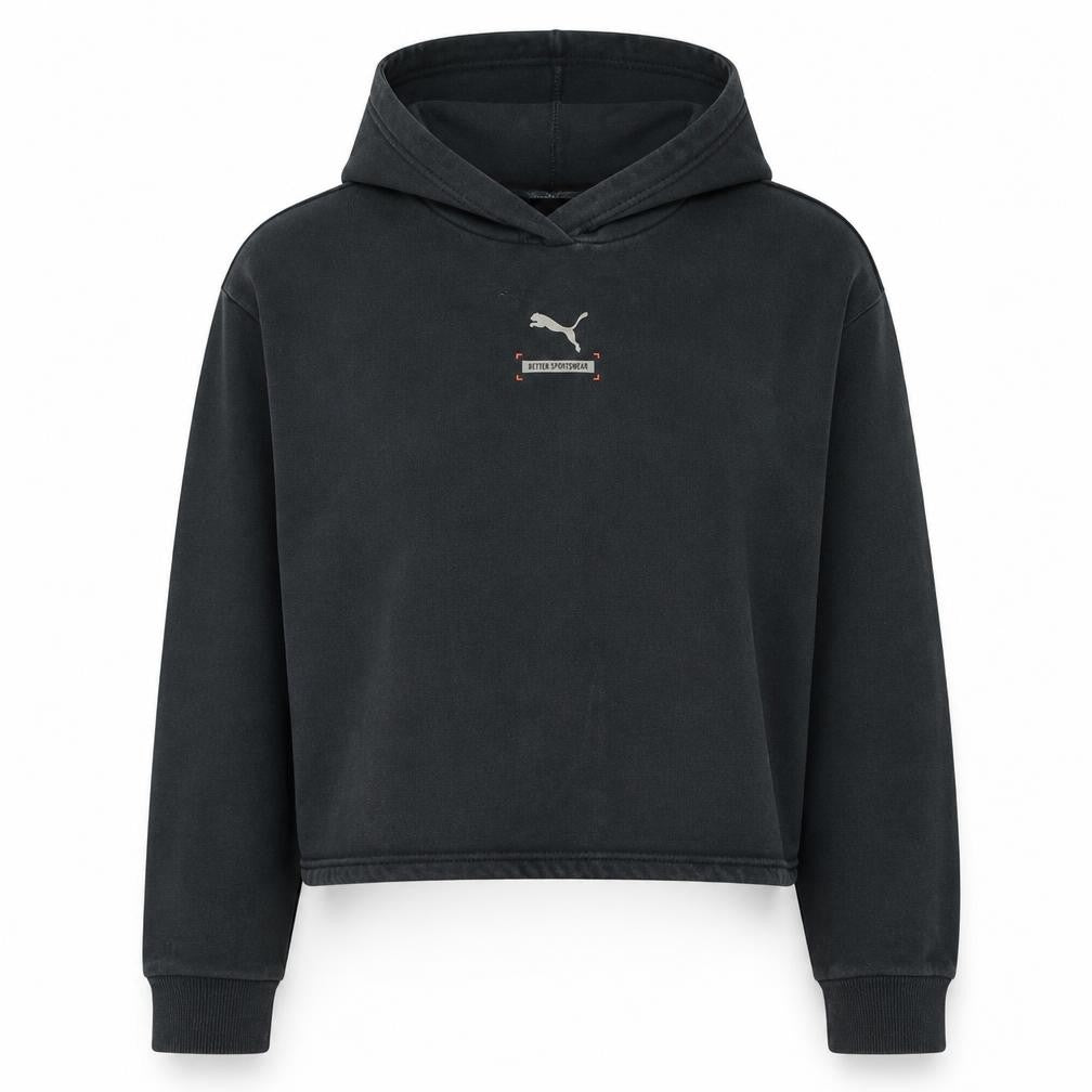 Puma Womens Black Crop Pullover Hoodie Medium Cotton Logo Sportswear
