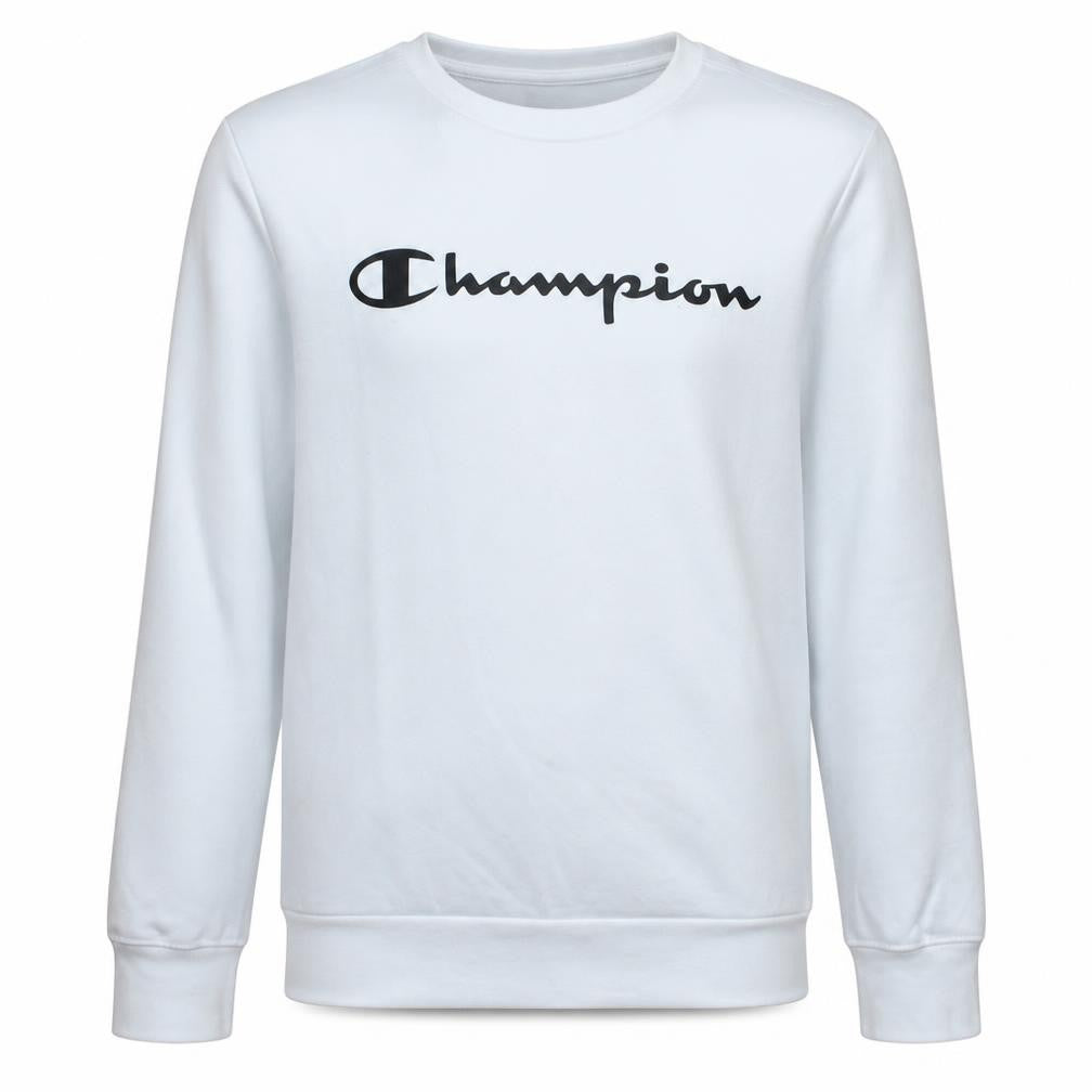 Front view of Champion boys’ white pullover crew neck fleece sweatshirt 13-14 years