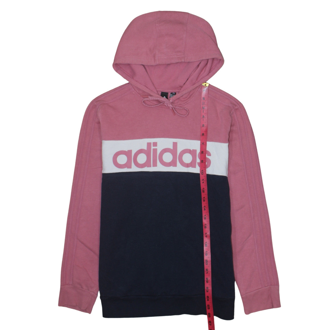 Adidas Womens Pink & Navy Pullover Hoodie L 16-18 Logo Sweatshirt