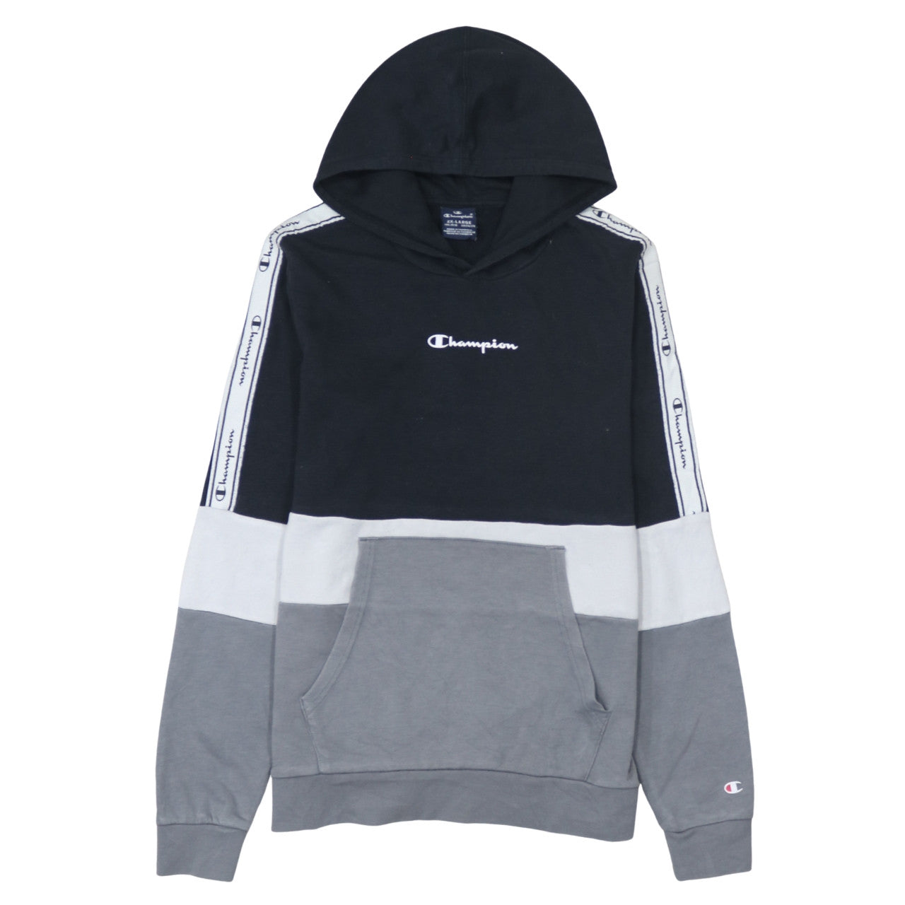 Champion Boys Colourblock 2XL Black Grey Pullover Hoodie Sweatshirt