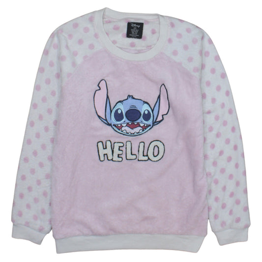 Disney Women Pink Stitch Polka Dot Fleece Nightshirt Top Size 10-12