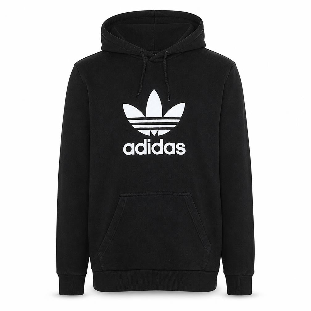 Adidas Men's Black Pullover Hoodie Medium Fleece Trefoil Logo