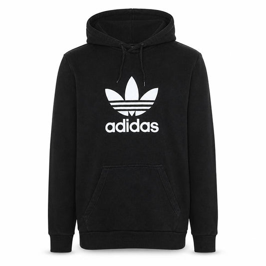 Adidas Men's Black Pullover Hoodie Medium Fleece Trefoil Logo