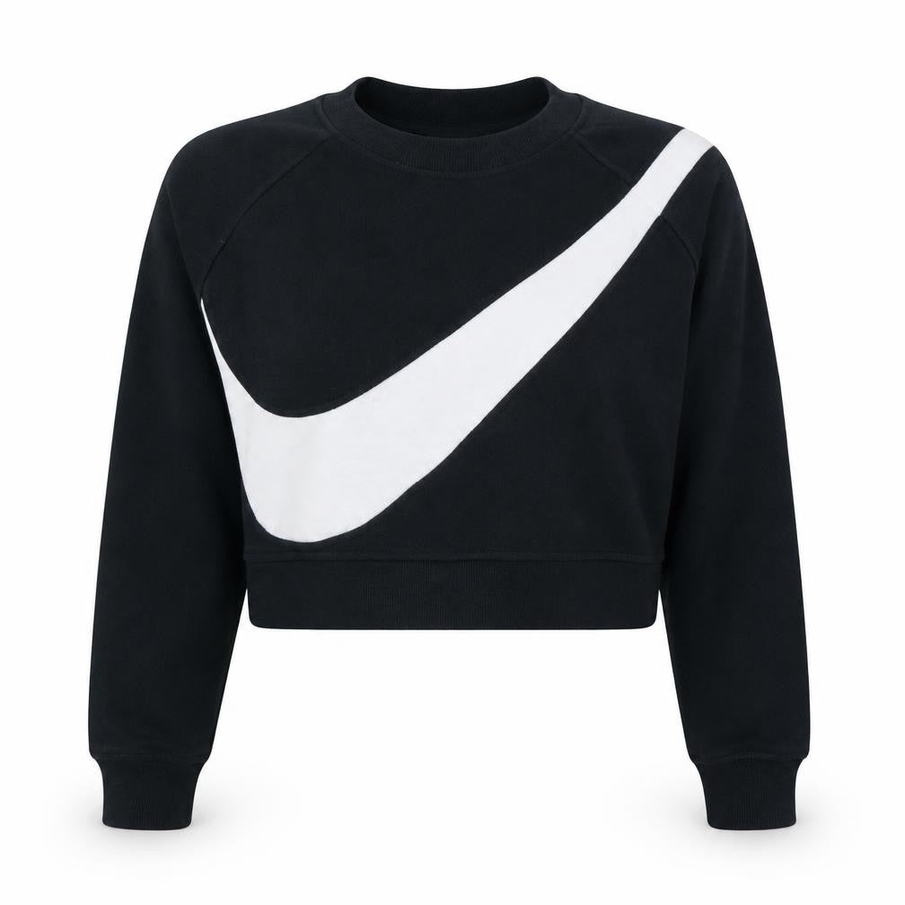 Nike Women Black Medium Cropped Pullover Sweatshirt Logo Print
