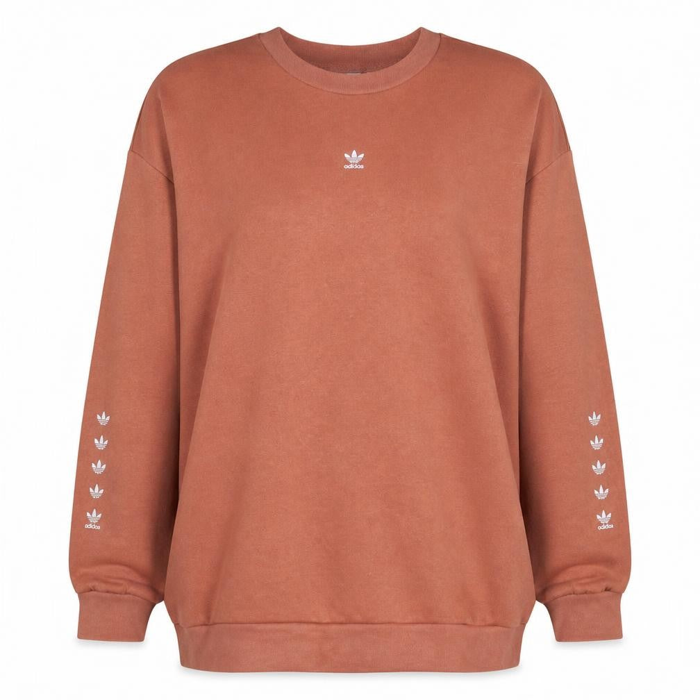 Front view of adidas Women’s Brown Crew Neck Pullover Sweatshirt UK 12 Logo Print