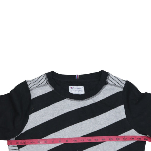 Champion Womens Black Grey Striped Pullover Sweatshirt Size S
