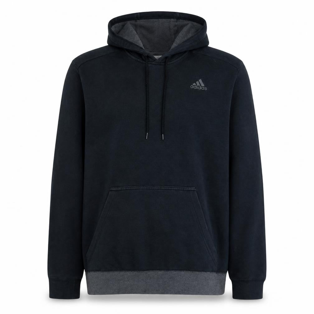 Front view of adidas men’s black medium pullover hoodie hooded sweatshirt