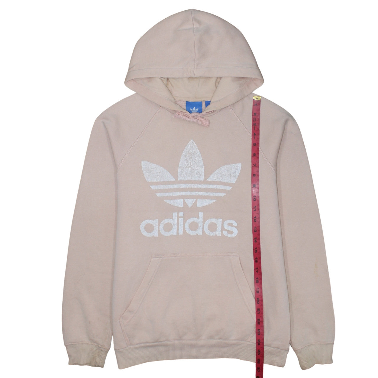 Adidas Women Beige Pullover Hoodie Medium Hooded Logo Sweatshirt