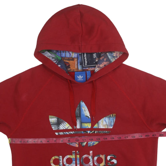 Adidas Mens Red Hoodie Pullover Large Graphic Print Logo Cotton