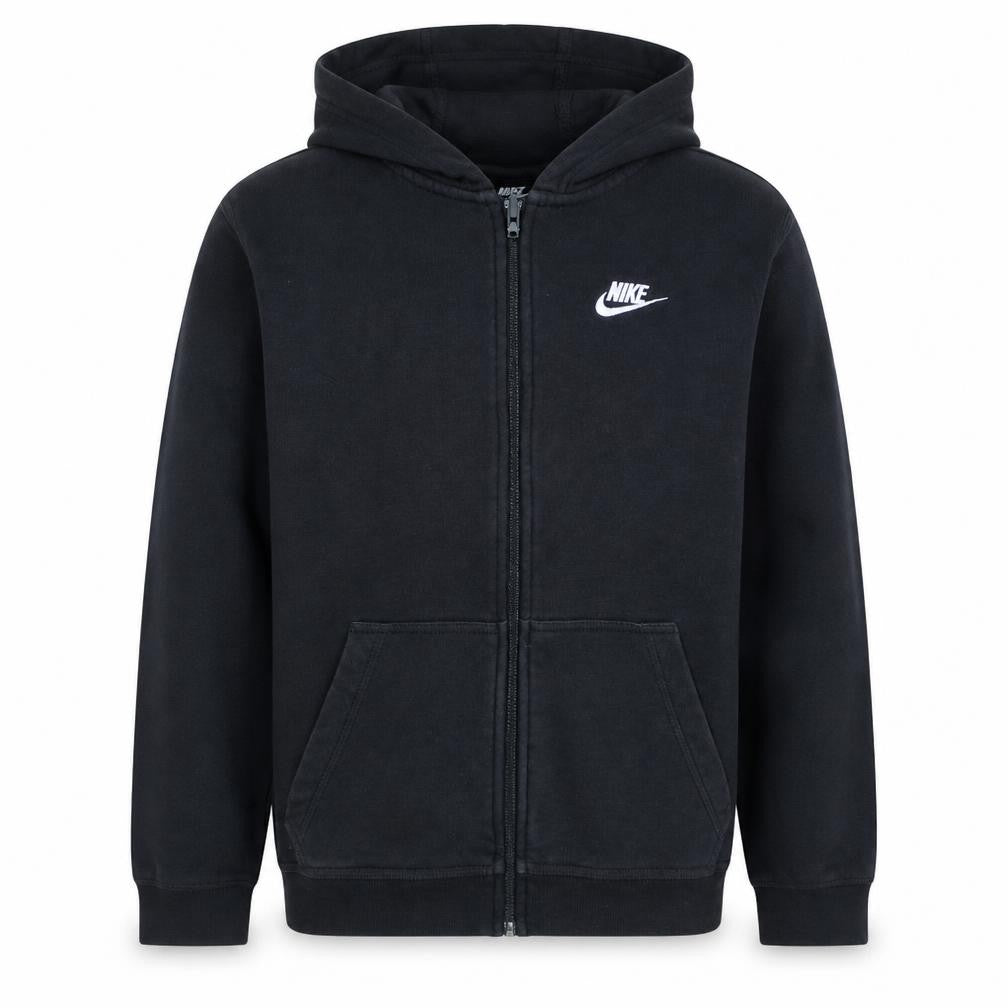 Front view of Nike boys’ black full zip hoodie xl 158-170cm classic fleece sweatshirt